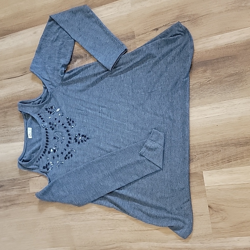 Hollister grey beaded long sleeve shirt